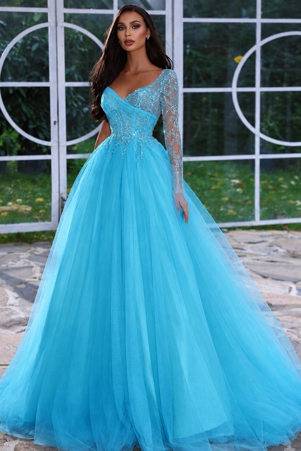 Designer Abendkleid Lang mit Ärmel | Gelb Abiballkleider Mit Glitzer