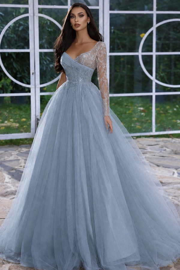 Designer Abendkleid Lang mit Ärmel | Gelb Abiballkleider Mit Glitzer