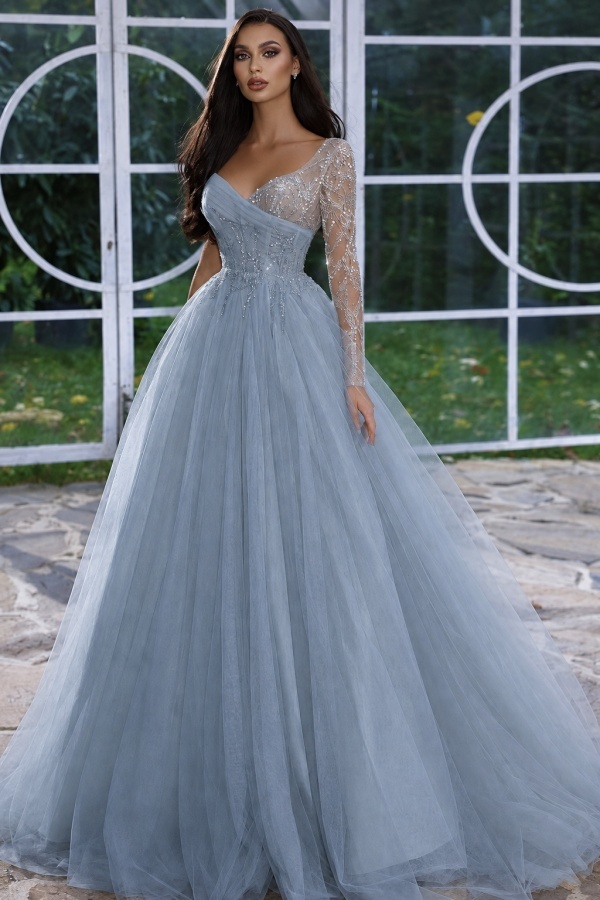 Designer Abendkleid Lang mit Ärmel | Gelb Abiballkleider Mit Glitzer