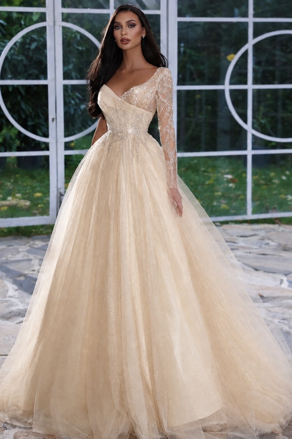 Designer Abendkleid Lang mit Ärmel | Gelb Abiballkleider Mit Glitzer