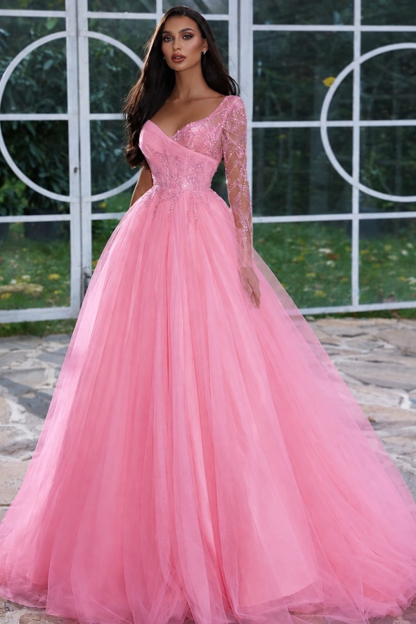 Designer Abendkleid Lang mit Ärmel | Gelb Abiballkleider Mit Glitzer