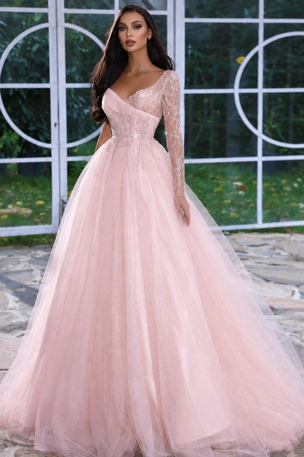 Designer Abendkleid Lang mit Ärmel | Gelb Abiballkleider Mit Glitzer