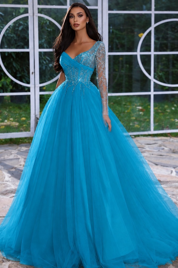 Designer Abendkleid Lang mit Ärmel | Gelb Abiballkleider Mit Glitzer