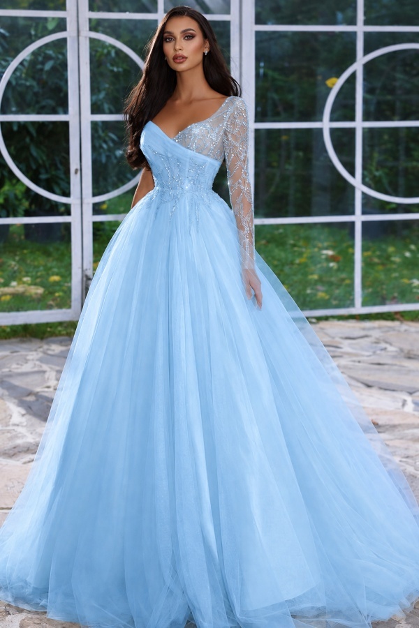 Designer Abendkleid Lang mit Ärmel | Gelb Abiballkleider Mit Glitzer