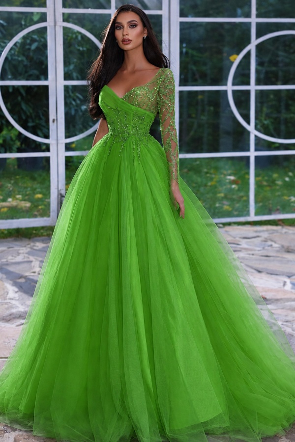 Designer Abendkleid Lang mit Ärmel | Gelb Abiballkleider Mit Glitzer