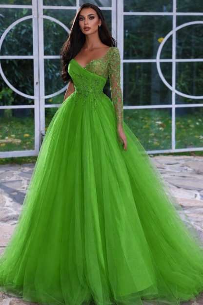 Designer Abendkleid Lang mit Ärmel | Gelb Abiballkleider Mit Glitzer