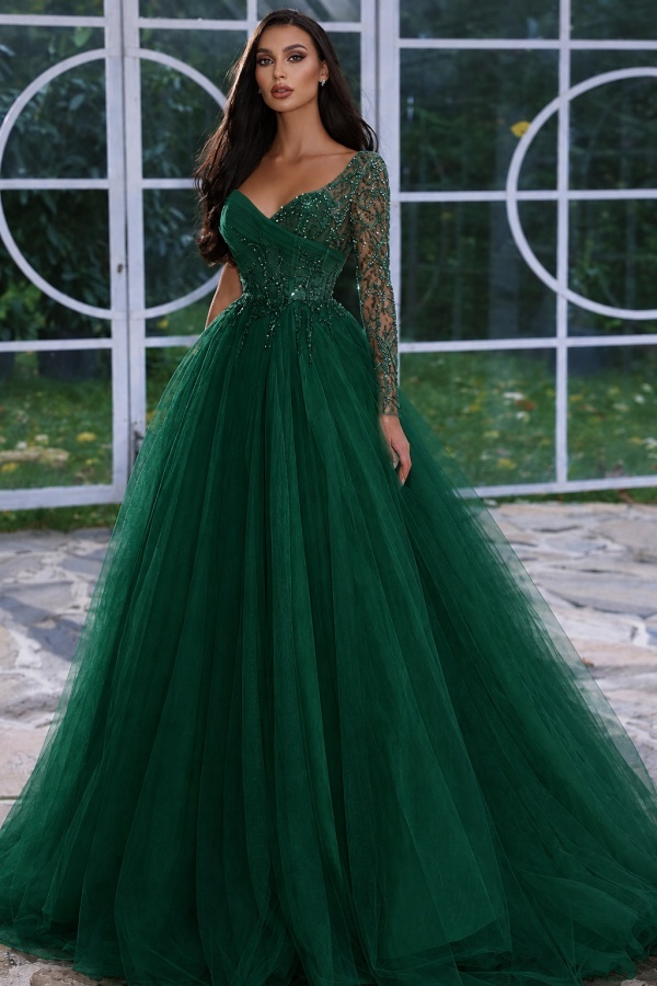 Designer Abendkleid Lang mit Ärmel | Gelb Abiballkleider Mit Glitzer