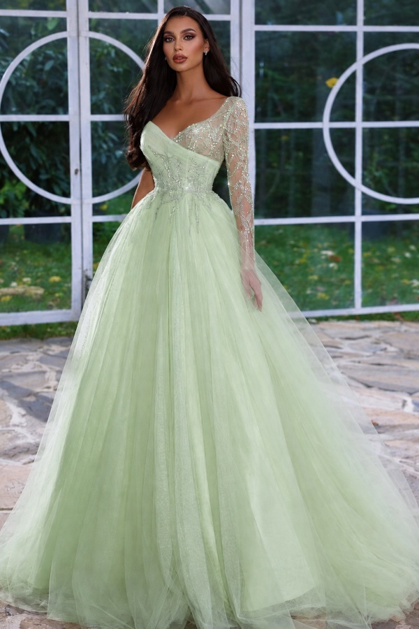 Designer Abendkleid Lang mit Ärmel | Gelb Abiballkleider Mit Glitzer