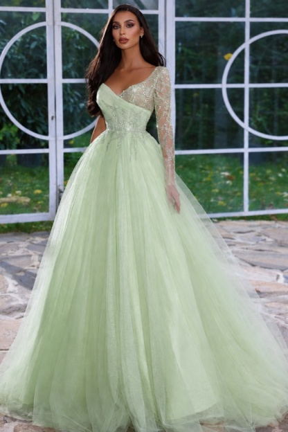 Designer Abendkleid Lang mit Ärmel | Gelb Abiballkleider Mit Glitzer