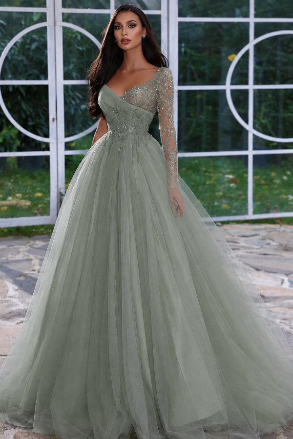 Designer Abendkleid Lang mit Ärmel | Gelb Abiballkleider Mit Glitzer