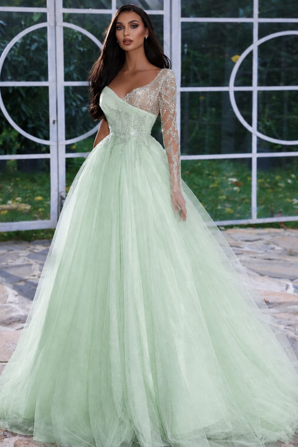 Designer Abendkleid Lang mit Ärmel | Gelb Abiballkleider Mit Glitzer