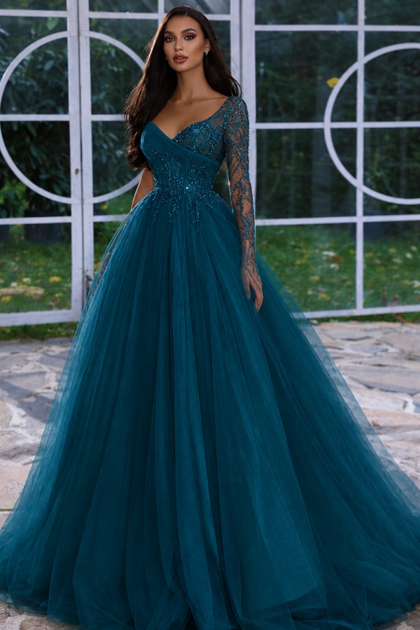 Designer Abendkleid Lang mit Ärmel | Gelb Abiballkleider Mit Glitzer
