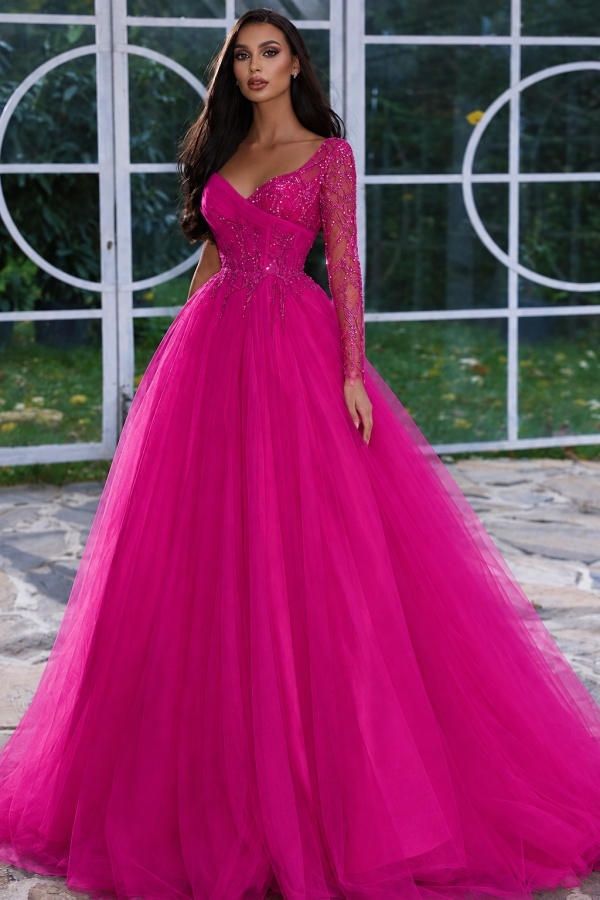 Designer Abendkleid Lang mit Ärmel | Gelb Abiballkleider Mit Glitzer