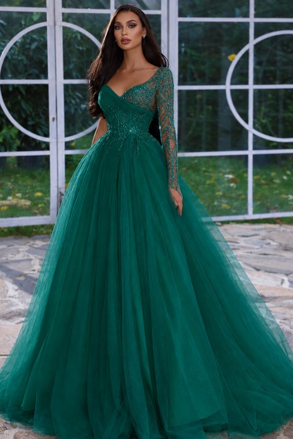 Designer Abendkleid Lang mit Ärmel | Gelb Abiballkleider Mit Glitzer