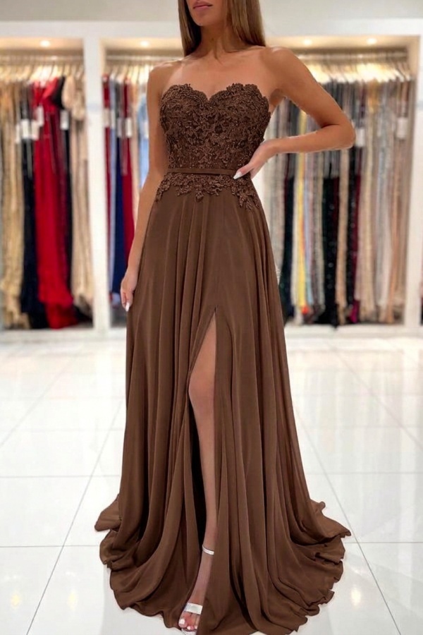 Wunderschöne Abendkleider Lang Chiffon | Ballkleider mit Spitze