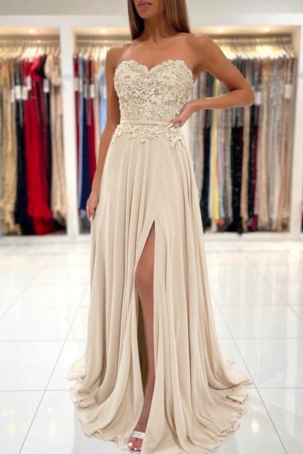 Wunderschöne Abendkleider Lang Chiffon | Ballkleider mit Spitze