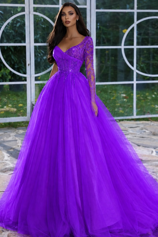 Designer Abendkleid Lang mit Ärmel | Gelb Abiballkleider Mit Glitzer