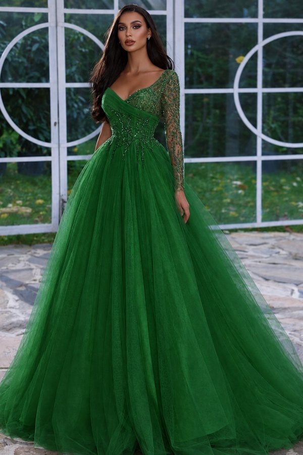 Designer Abendkleid Lang mit Ärmel | Gelb Abiballkleider Mit Glitzer