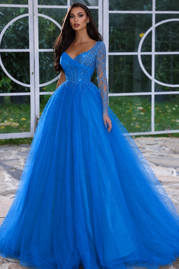 Designer Abendkleid Lang mit Ärmel | Gelb Abiballkleider Mit Glitzer