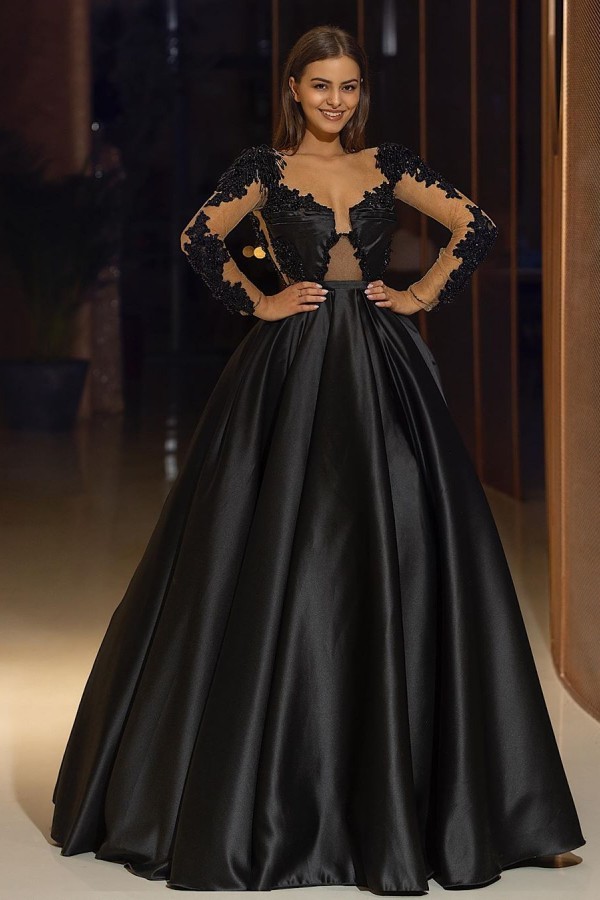 Elegante Abendkleider Lang Schwarz | Abendmoden mit Ärmel