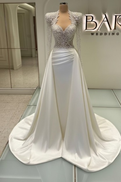 Luxus Abendkleider Lang Weiß | Glitzer Abiballkleider Mit Ärmel