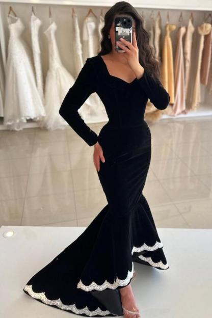 Vintage Abendkleider Lang Schwarz Velvet Ballkleider Abiballkleider Online