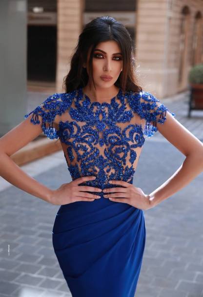 Elegante Abendkleider Mit Ärmel | Royal Blau Abiballkleider Mit Spitze