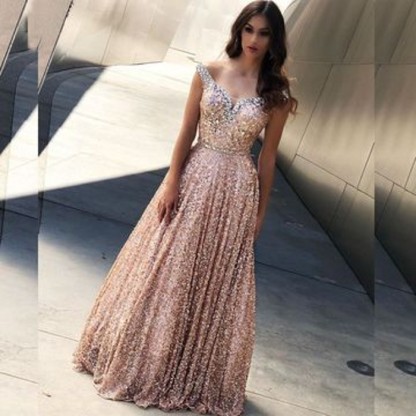 Elegante Abendkleid Lang Rosa | Abendkleider Mit Glitzer