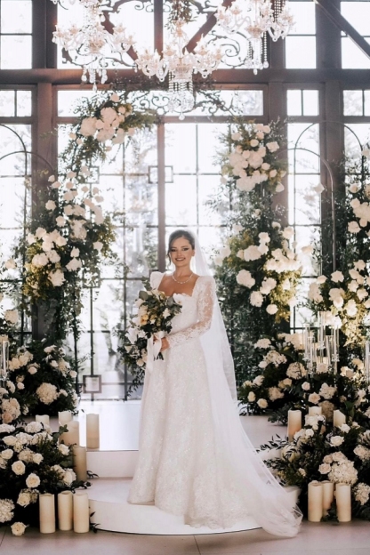 Vintage Hochzeitskleider mit Glitzer | Spitze A Linie Brautkleider mit Ärmel
