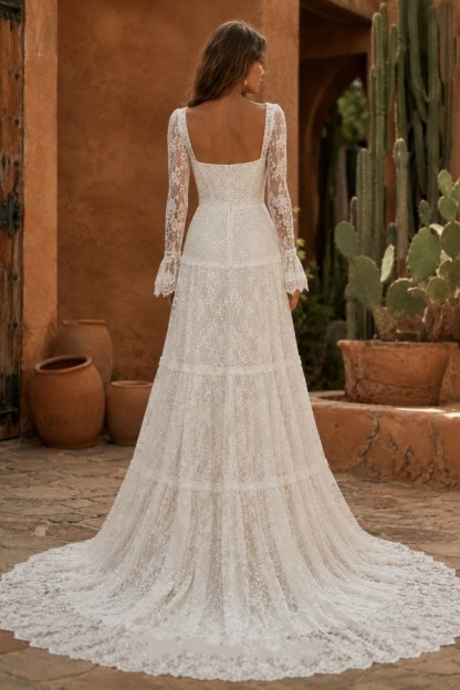 Designer Brautkleider A Linie Spitze Hochzeitskleider mit Ärmel