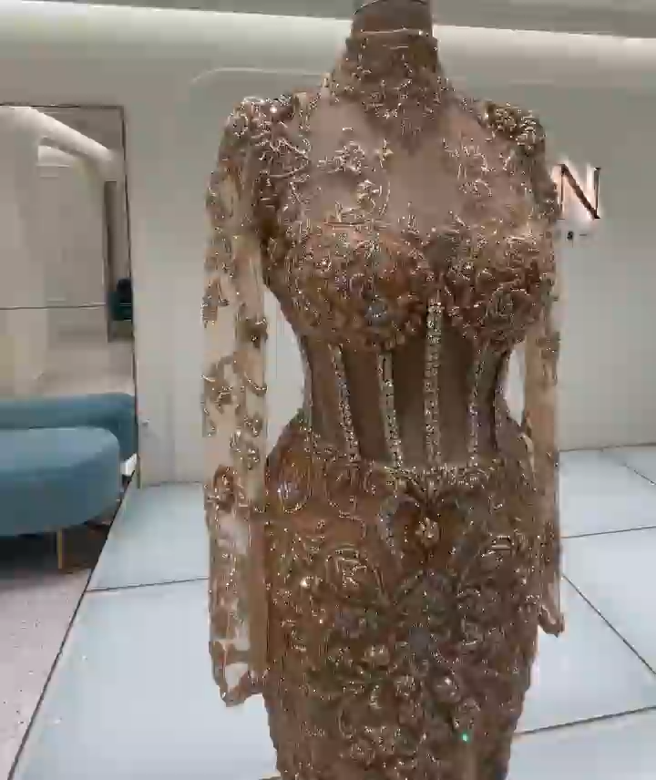 Golden Abendkleider Lang Spitze Ballkleider Mit Glitzer Günstig