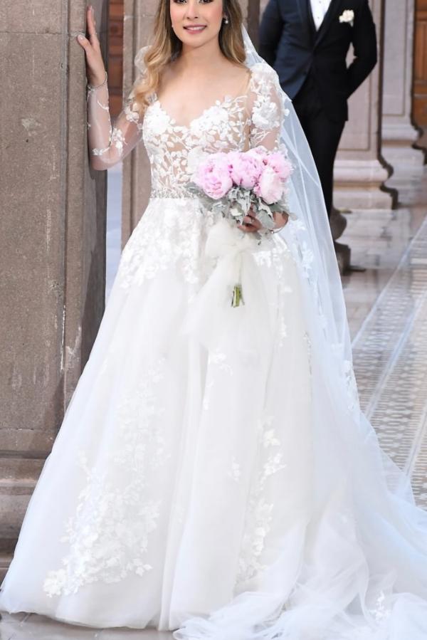 Neue Hochzeitskleider A Linie mit Ärmel | Brautkleid mit Spitze