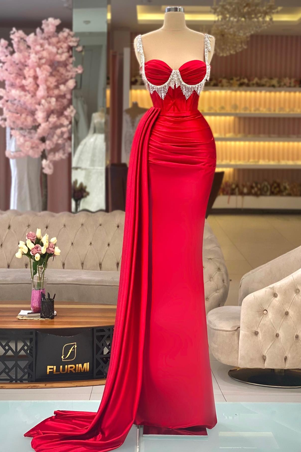 Rote Abendkleider mit Glitzer Abendmode online 2025-babyonlinedressde