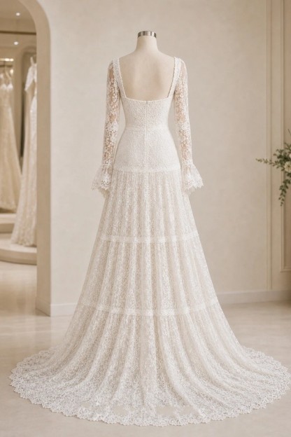 Designer Brautkleider A Linie Spitze Hochzeitskleider mit Ärmel