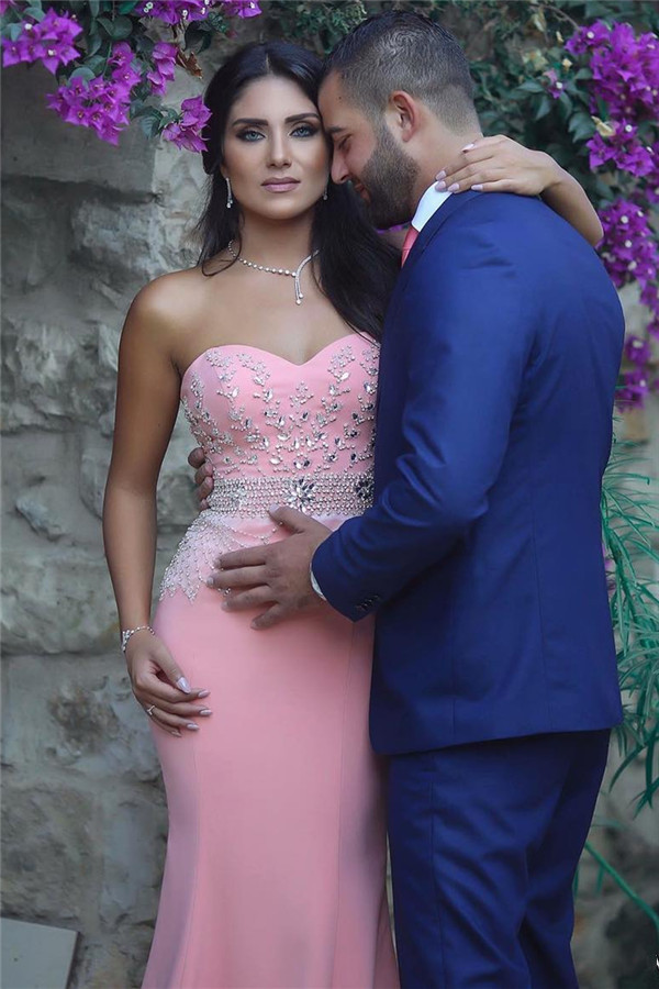 Günstige Abendkleider Rosa Meerjungfrau Perlen Abiballkleider Ballkleider Online-babyonlinedressde