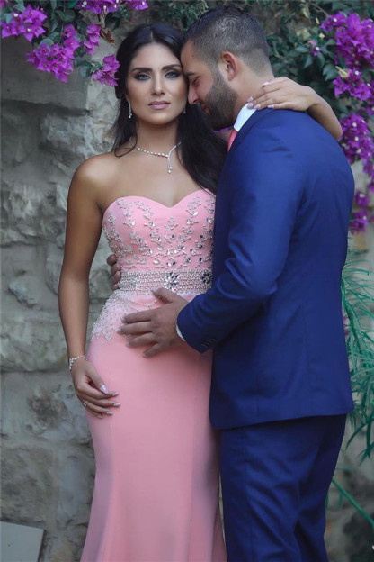 Günstige Abendkleider Rosa Meerjungfrau Perlen Abiballkleider Ballkleider Online-babyonlinedressde