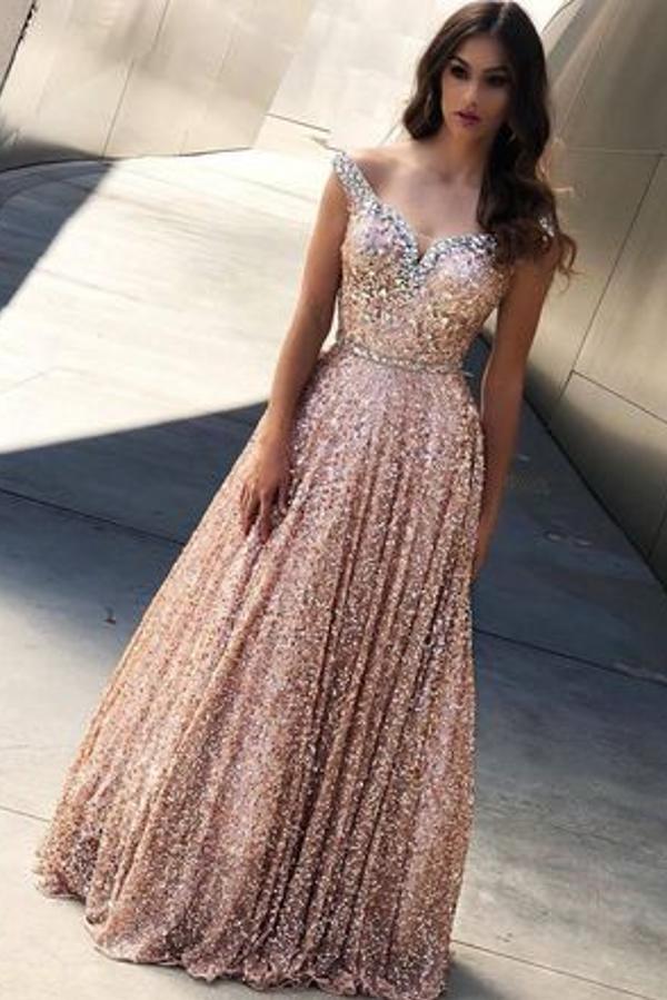Elegante Abendkleid Lang Rosa | Abendkleider Mit Glitzer