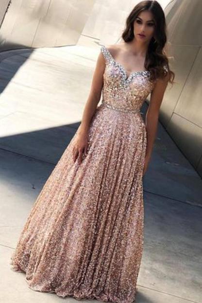 Elegante Abendkleid Lang Rosa | Abendkleider Mit Glitzer