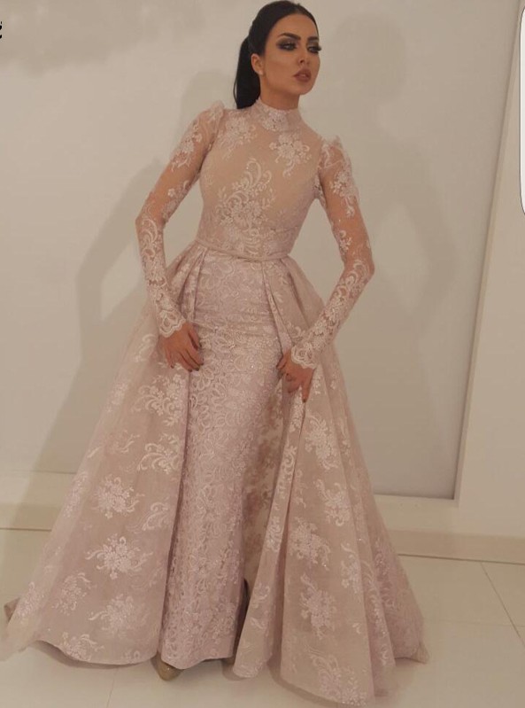 Elegante Rosa Abendkleider Mit Ärmel | Abendmoden Spitzen Online-babyonlinedressde