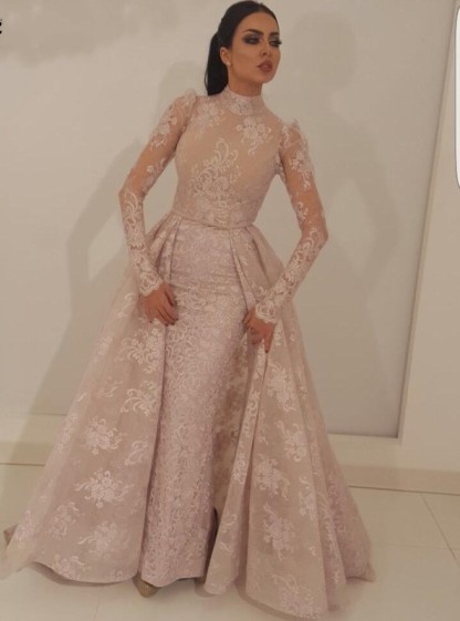 Elegante Rosa Abendkleider Mit Ärmel | Abendmoden Spitzen Online