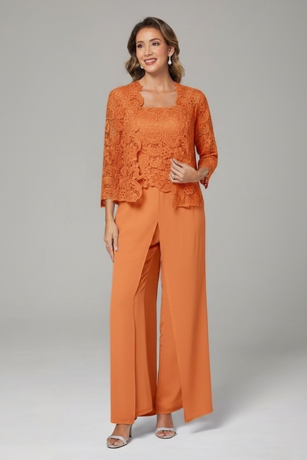 Himmel Blaue Chiffon Mutterkleider mit Jacket | 3 Teilen Brautmutter Hosenanzuge