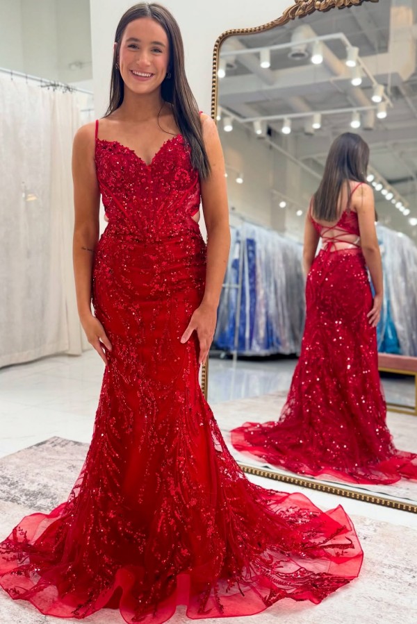 Designer Abendkleider Lang Rot Ballkleider mit Glitzer