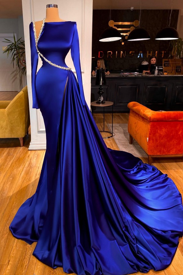 Elegante Ballkleider Lang König Blau Abendkleider Glitzer mit Ärmel