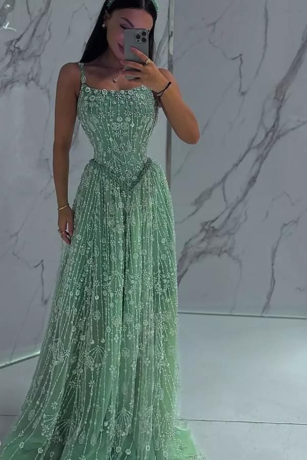 Festliche Abendkleider Lang Grün Abendmoden Ballkleider Spitze-babyonlinedressde