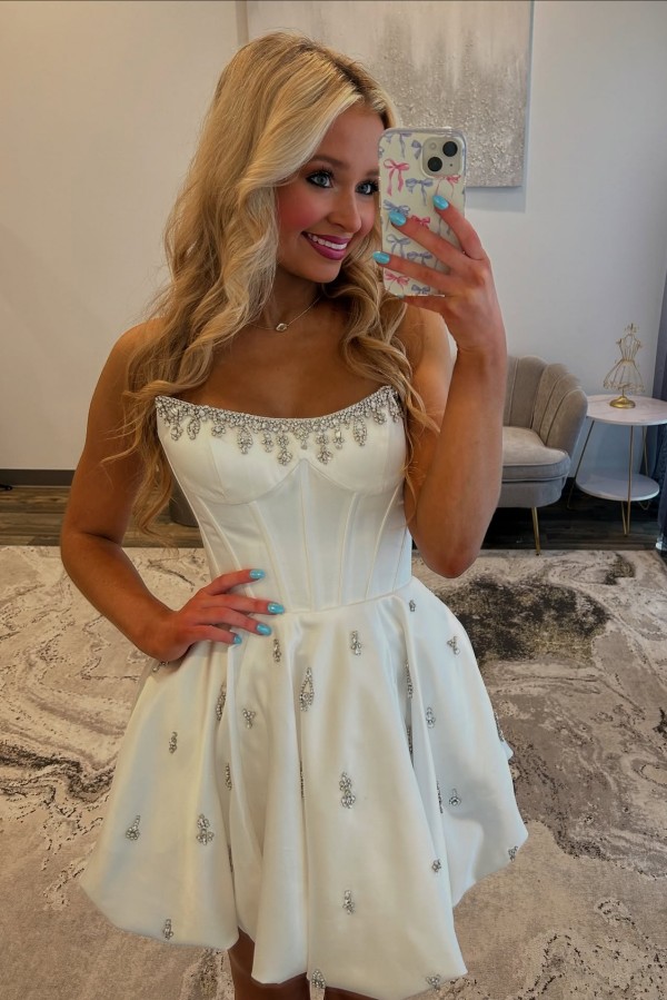 Schlichte Cocktailkleider Partykleider Kurz Weiße Abiballkleider Online-babyonlinedressde