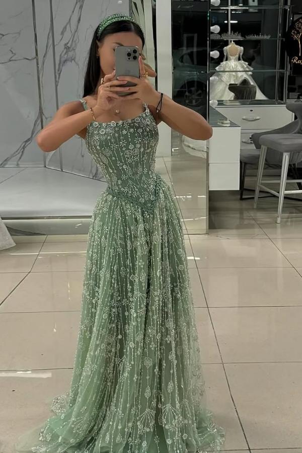 Festliche Abendkleider Lang Grün Abendmoden Ballkleider Spitze-babyonlinedressde