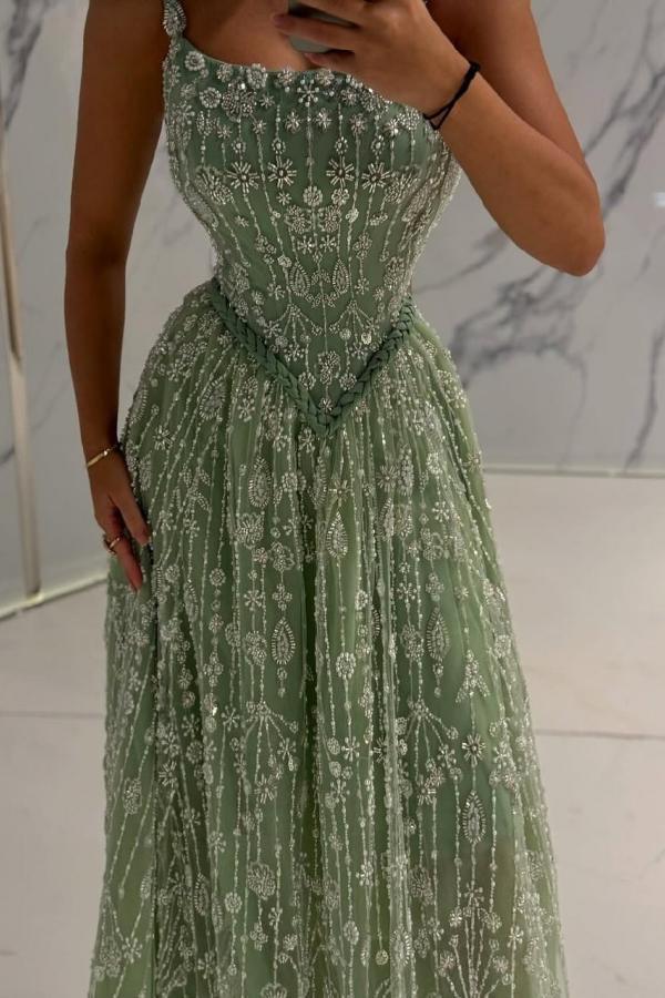 Festliche Abendkleider Lang Grün Abendmoden Ballkleider Spitze-babyonlinedressde