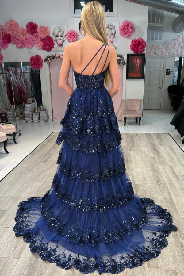 Navy Blau Abendkleider Lang Günstig | Abiballkleider mit Glitzer