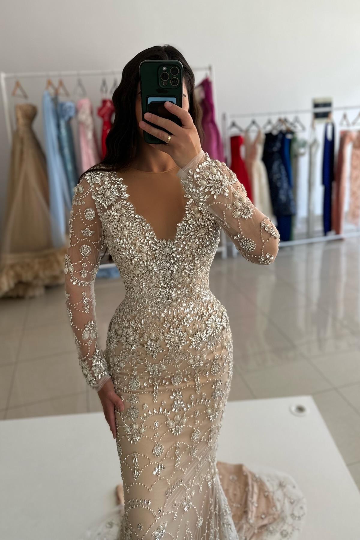 Vintage Abendkleider Lang Glitzer Spitze Ballkleider Mit Ärmel-babyonlinedressde