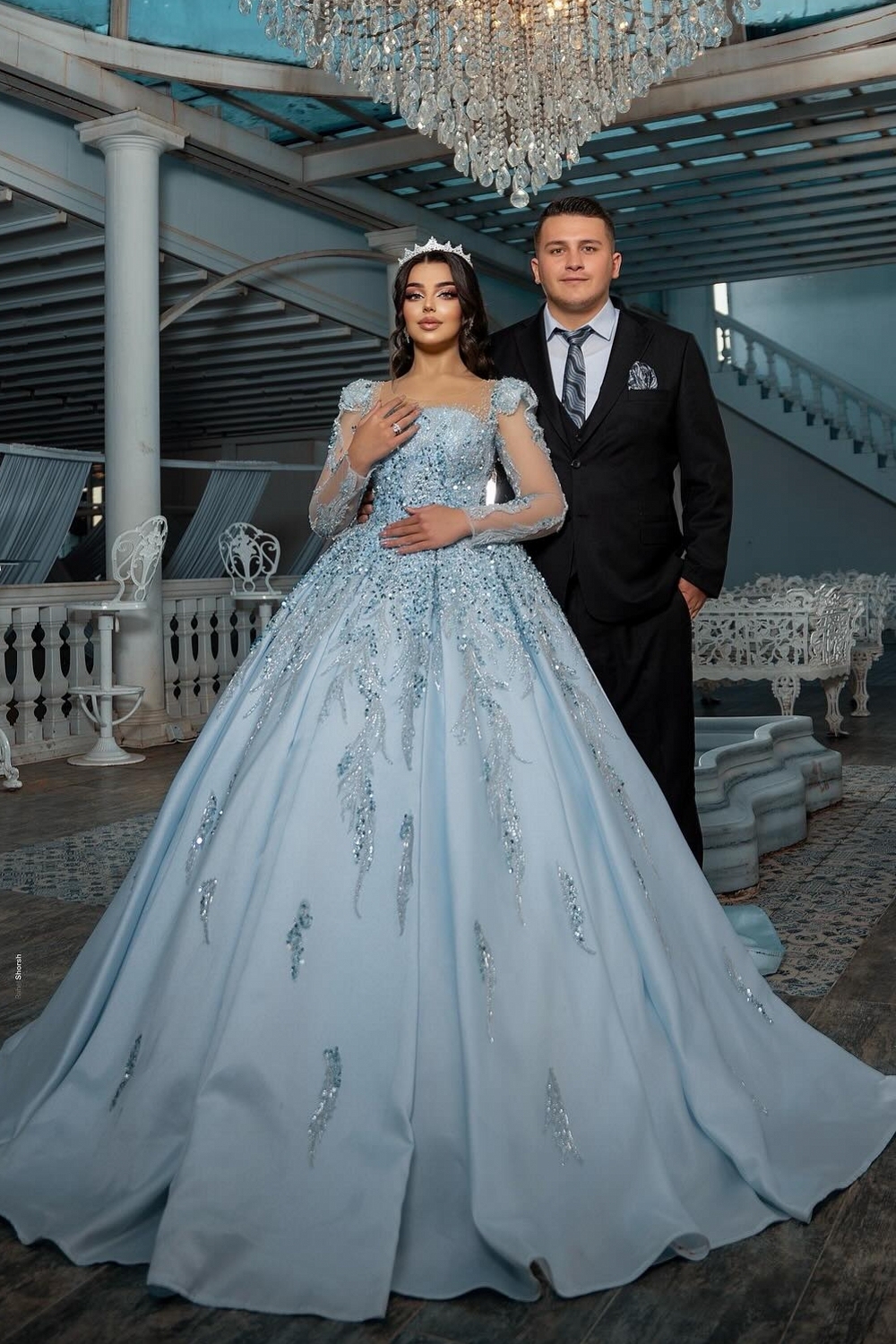 Luxurious Abendkleider Lang Blau Ballkleider mit Glitzer